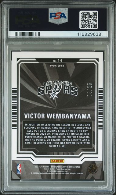 2023 PANINI CONTENDERS OPTIC PLAYING THE NUMBERS GAME #14 VICTOR WEMBANYAMA PNG-GREEN PULSAR
