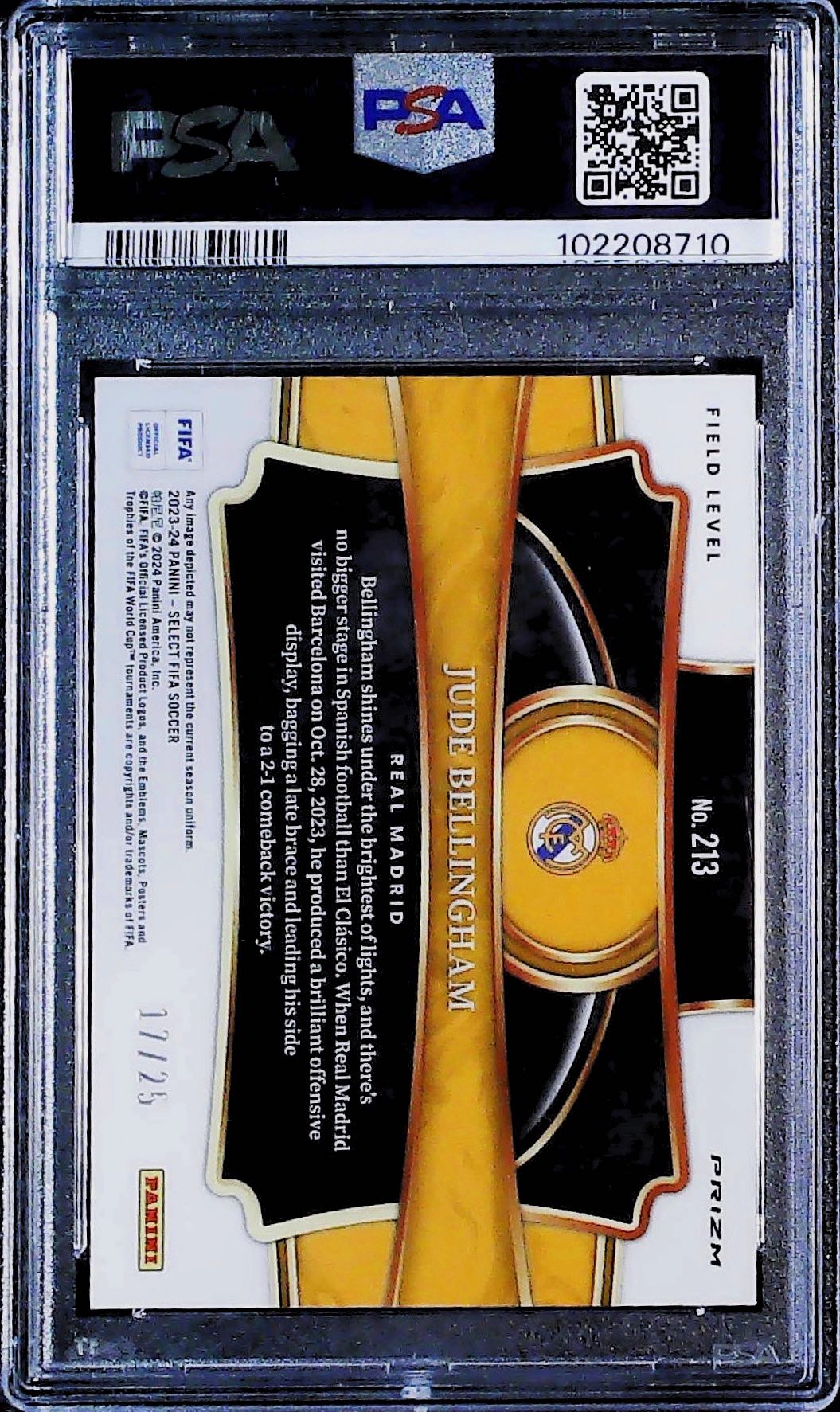2023-24 PANINI SELECT FIFA #213 JUDE BELLINGHAM ZEBRA