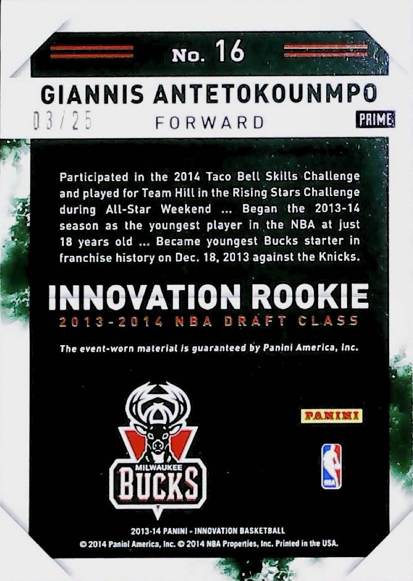 2013-14 GIANNIS ANTETOKOUNMPO INNOVATION ROOKIE #16