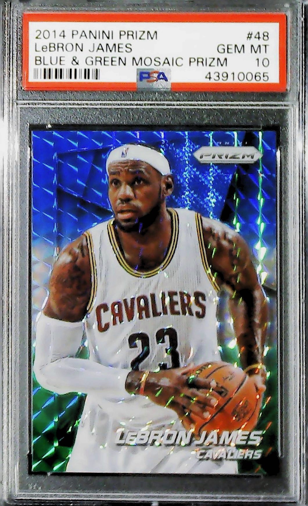 2014 PANINI PRIZM #48 LeBRON JAMES BLUE & GREEN MOSAIC PRIZM