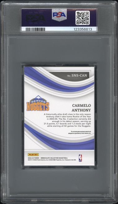 2022 PANINI IMMACULATE COLLECTION SNEAKER SWATCH SIGNATURES #SNSCAN CARMELO ANTHONY SNEAKER SWATCH SIG