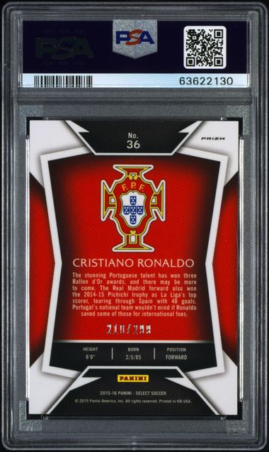 2015 PANINI SELECT #36 CRISTIANO RONALDO WHITE JERSEY-BLUE PRIZM