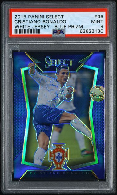 2015 PANINI SELECT #36 CRISTIANO RONALDO WHITE JERSEY-BLUE PRIZM