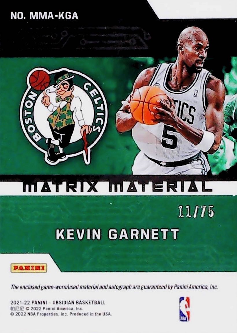Kevin Garnett Matrix Material/ 75 Autógrafo/Memorabilia