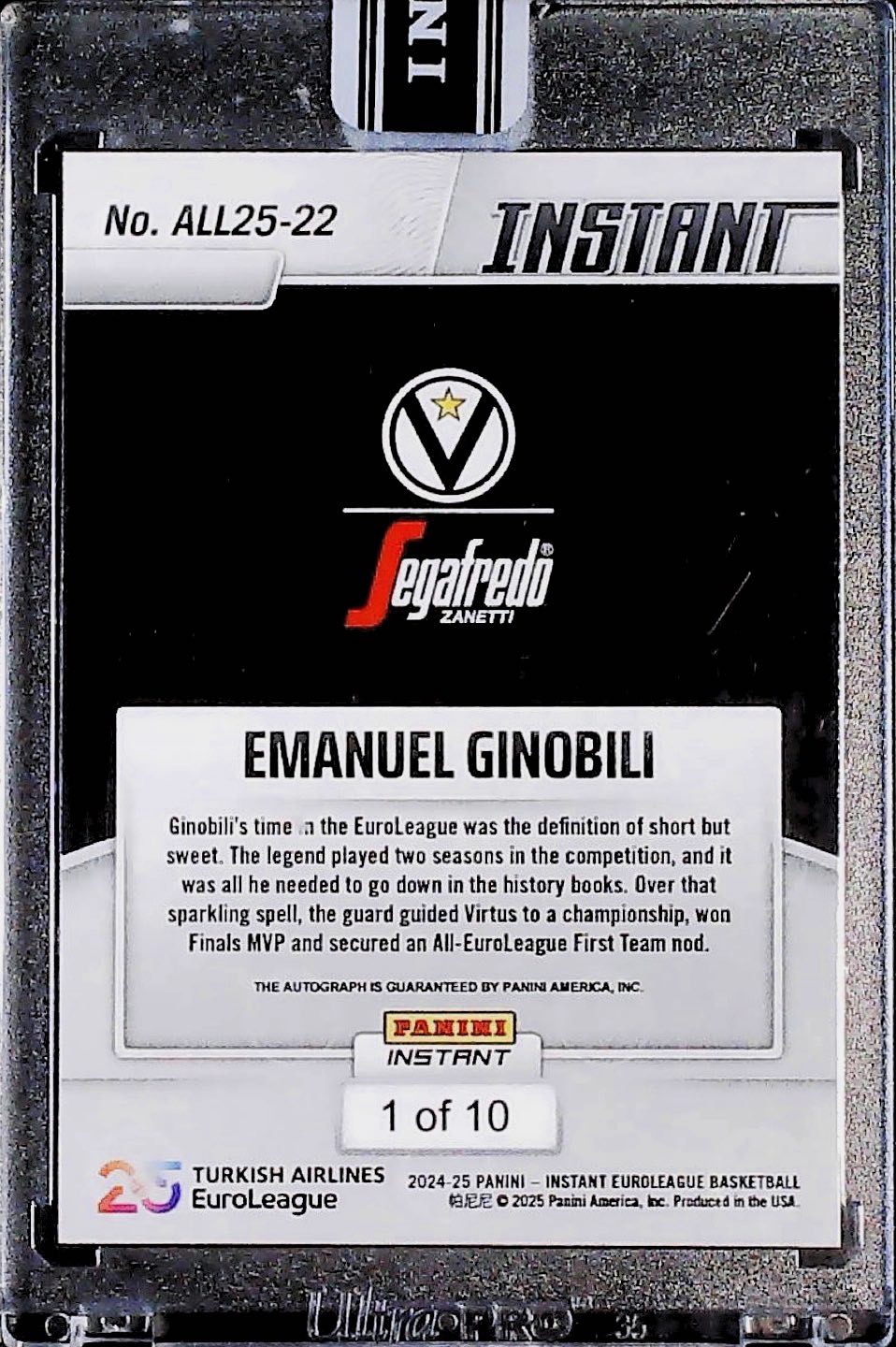 Manu Ginobili Panini Instant Autógrafo/10