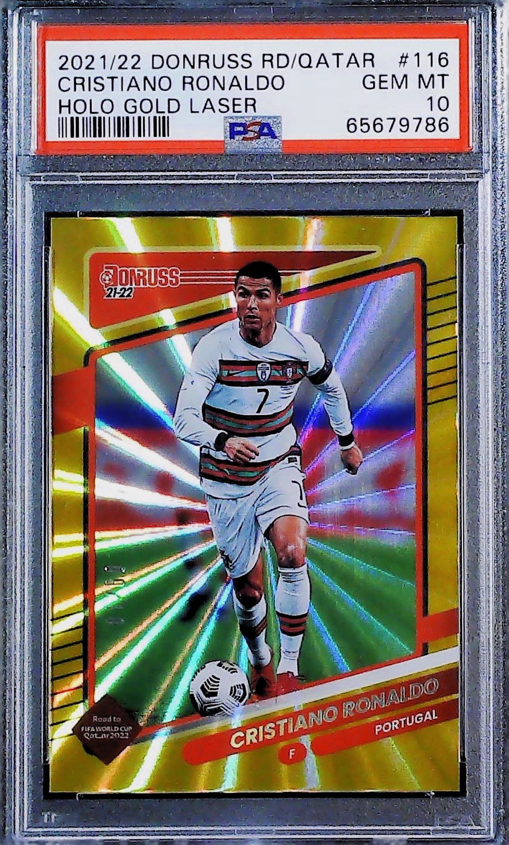 021 PANINI DONRUSS ROAD TO QATAR #116 CRISTIANO RONALDO HOLO GOLD LASER