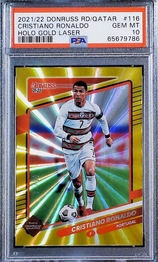 021 PANINI DONRUSS ROAD TO QATAR #116 CRISTIANO RONALDO HOLO GOLD LASER