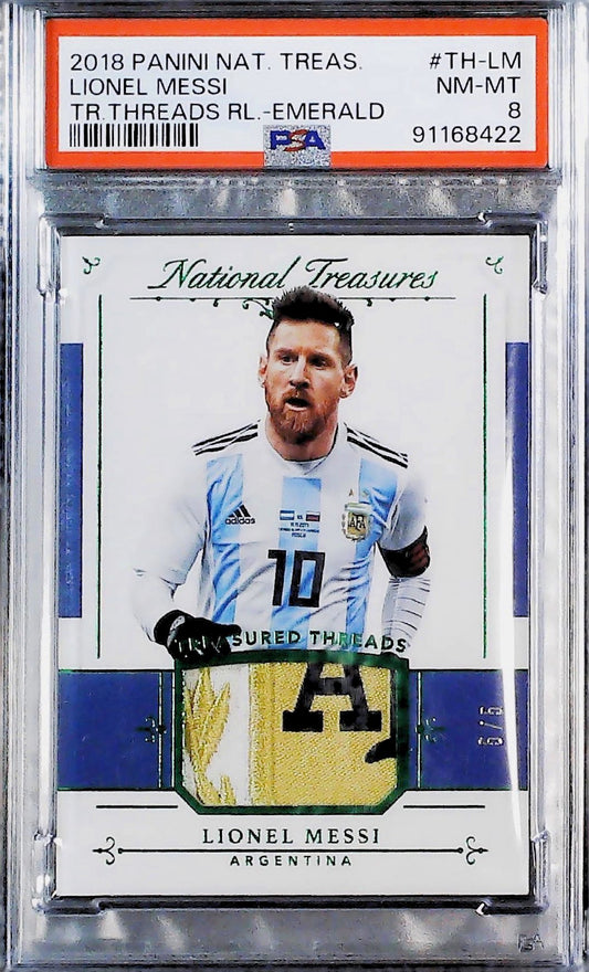 2018 PANINI NATIONAL TREASURES TREASURED THREADS RELICS #TH-LM LIONEL MESSI TR.THREADS RL.-EMERALD