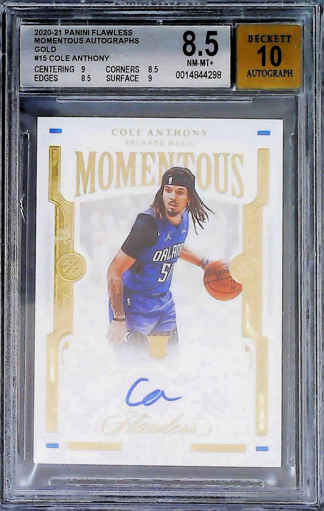 2020-21 COLE ANTHONY FLAWLESS MOMENTOUS AUTOGRAPHS GOLS BGS 8.5-10 #MOM-COL