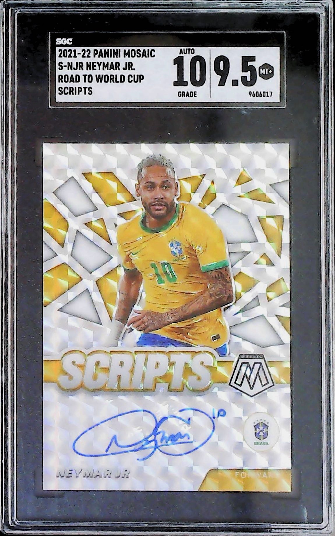 2021-22 PANINI MOSAIC NEYMAR JR ROAD TO WORLD CUP SCRIPTS SGC 9.5 AUTO 10 #S-NJR