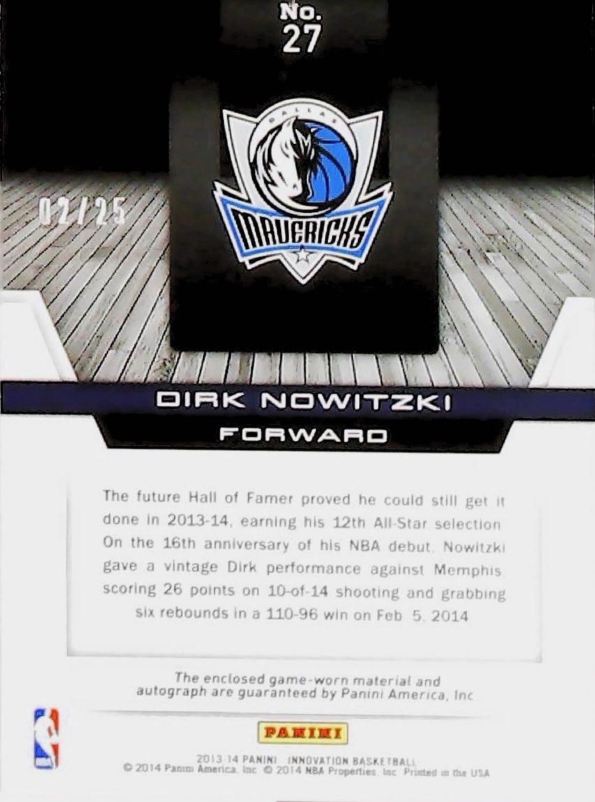 2014 DIRK NOWITZKI INNOVATION DIGS AND SIGS /25 #27