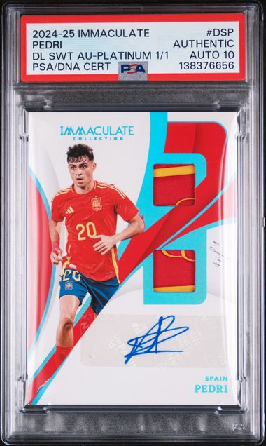 2024-25 PANINI IMMACULATE COLLECTION DUAL SWATCH AUTOGRAPHS #DSP PEDRI DL SWT AU-PLATINUM 1/1