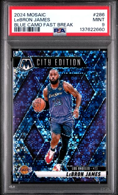 2024 PANINI MOSAIC #286 LeBRON JAMES BLUE CAMO FAST BREAK