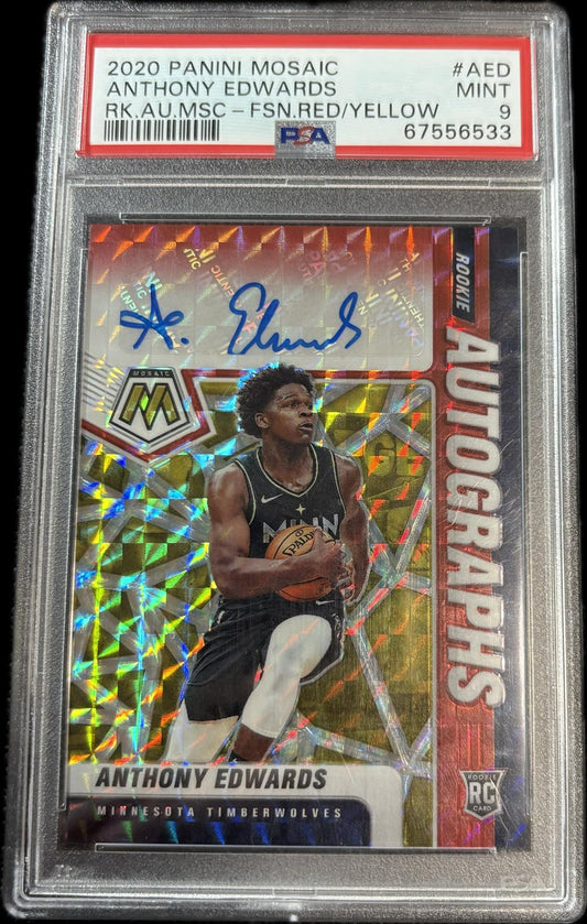 ANTHONY EDWARDS AUTOGRAPH RED/YELLOW PSA9