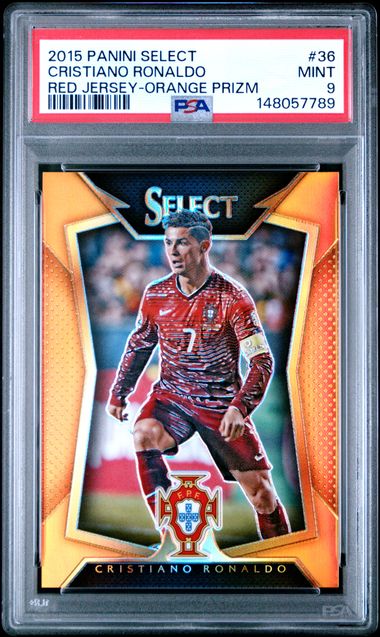 2015 PANINI SELECT #36 CRISTIANO RONALDO RED JERSEY-ORANGE PRIZM