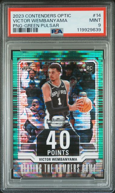 2023 PANINI CONTENDERS OPTIC PLAYING THE NUMBERS GAME #14 VICTOR WEMBANYAMA PNG-GREEN PULSAR