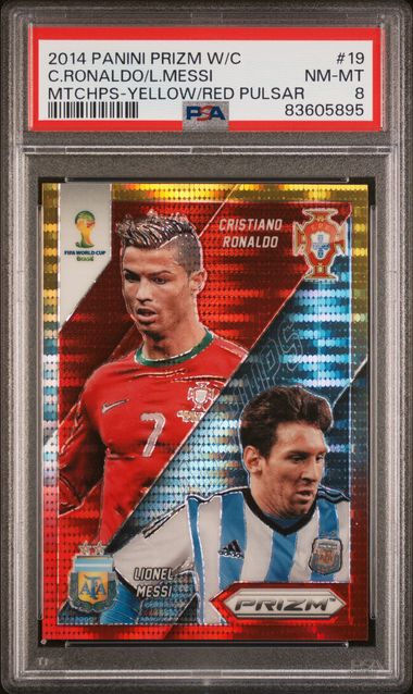 2014 PANINI PRIZM WORLD CUP MATCHUPS #19 C.RONALDO/L.MESSI MTCHPS-YELLOW/RED PULSAR