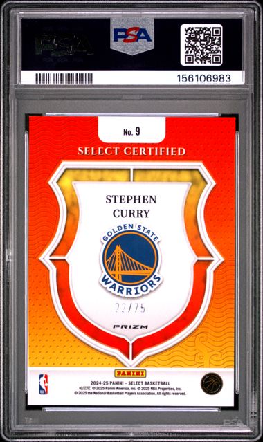 024 PANINI SELECT SELECT CERTIFIED #9 STEPHEN CURRY SELECT CERT-PRP CRACKED ICE