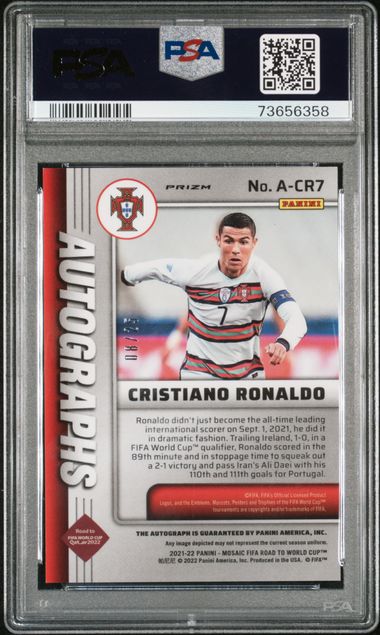 2021-2022 PANINI MOSAIC FIFA ROAD TO WORLD CUP AUTOGRAPHS MOSAIC #CR7 CRISTIANO RONALDO AU.MS-ORG.FLUORESCENT