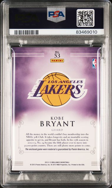 2012 PANINI BRILLIANCE GAME TIME JERSEYS #53 KOBE BRYANT GAME TIME JERSEYS